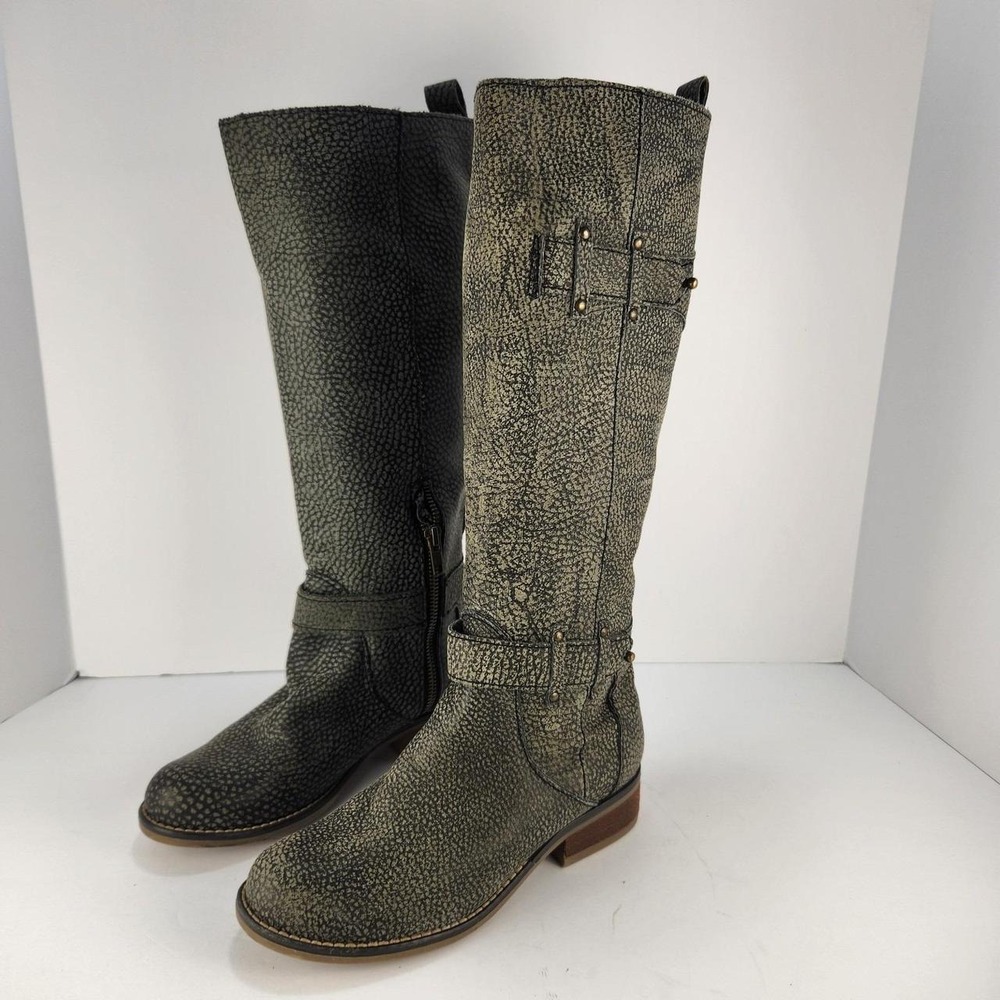 Corral Women's 6.5M Distressed Black Gold Leather Tall Riding Boots Harness Stud